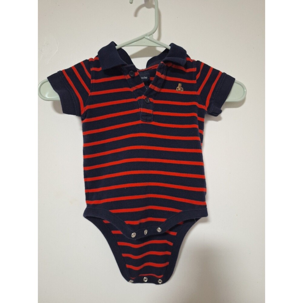 Baby Gap Boys Polo Romper 18-24 Months Navy Blue Red Striped Bodysuit